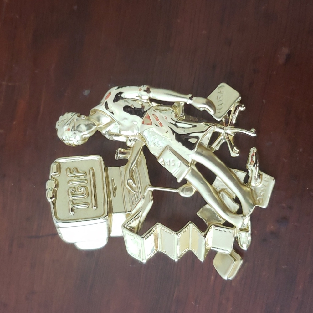 Vintage AJC TGIF Office Gold Tone Brooch